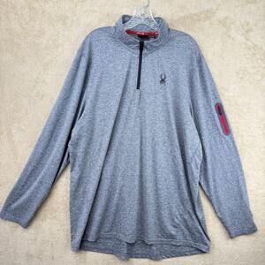 Spyder Pullover Shirt Mens 2XL Gray Athletic Quarter Zip ProWB Pocket Activewear